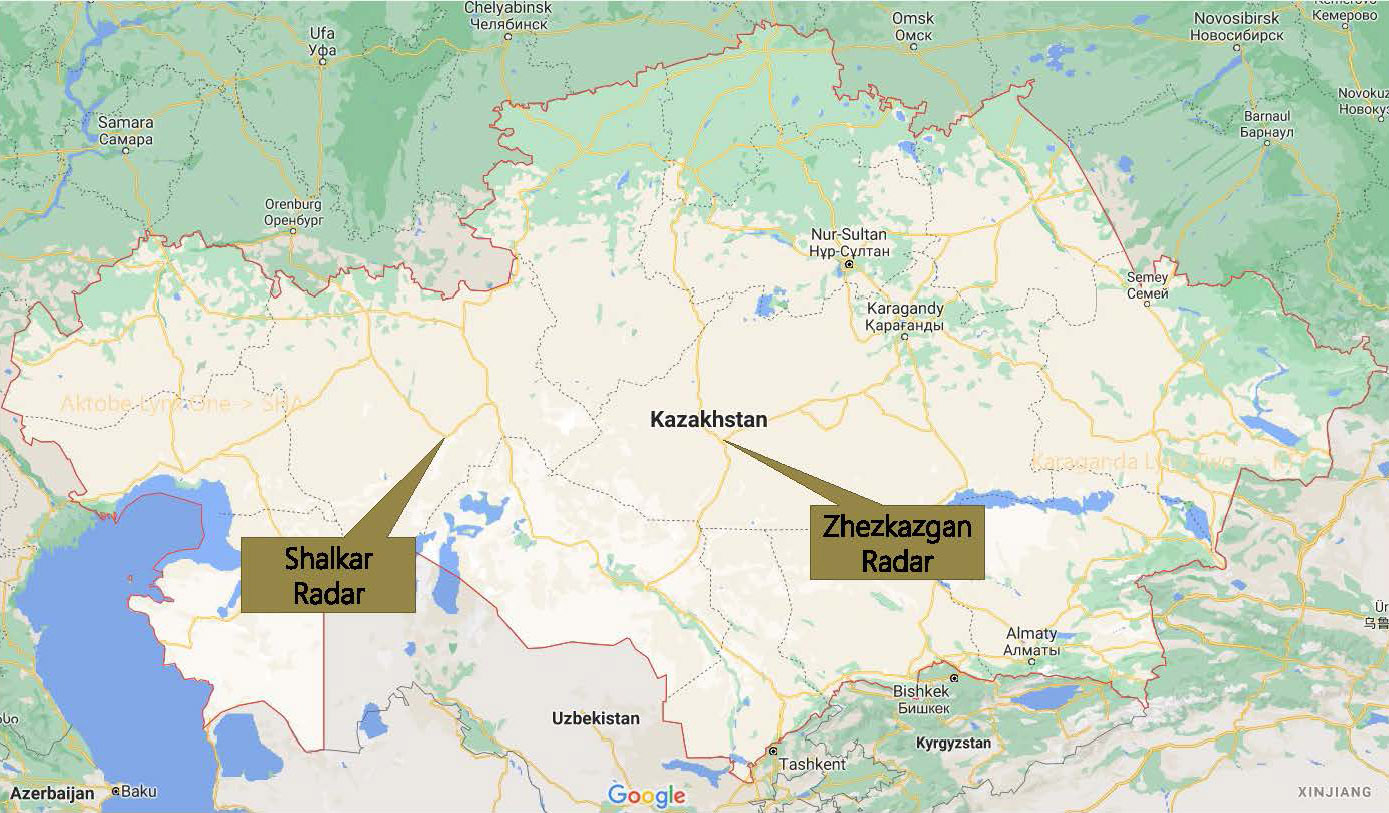 les emplacements des deux radars en bande C de Baron au Kazakhstan