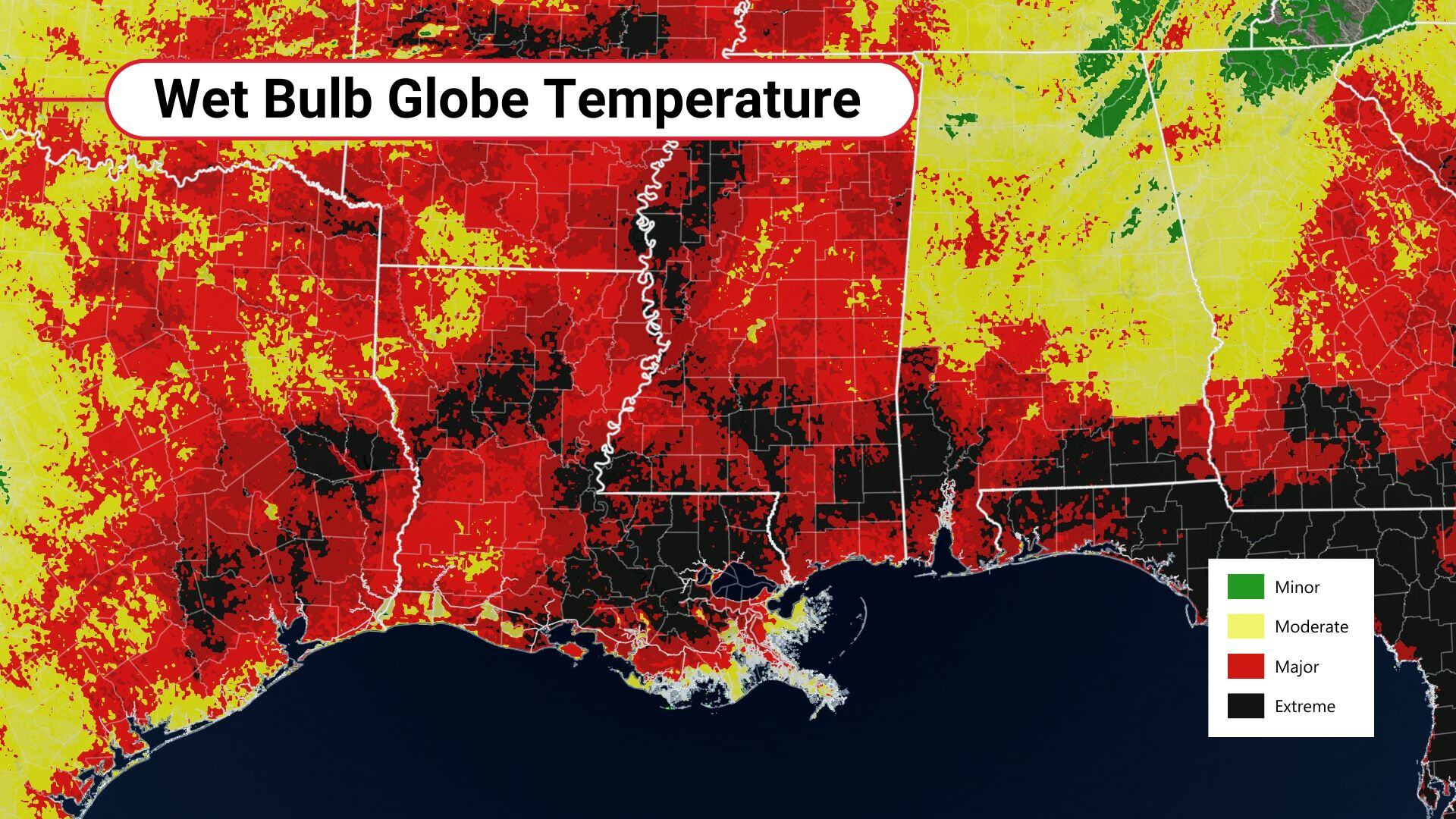 Aperçu de la température du globe humide dans le sud.